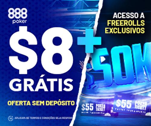 Bônus de US$ 8 sem depósito no 888poker e Freeroll com tickets para o XL Winter/CardPlayer.com.br